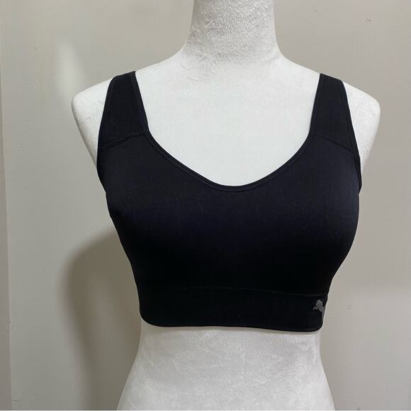 Puma Black Sports Bra with Racerback Design Size Medium Activewear - Picture 1 of 9